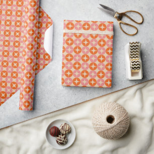 Pink and Orange Mid Century Mod Geometric Pattern Wrapping Paper