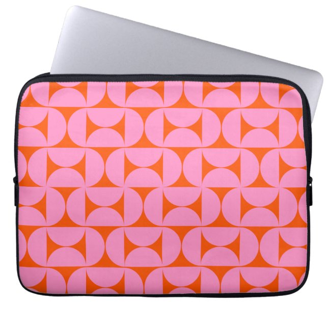 Pink And Orange Mid Century Modern Pattern Laptop Sleeve (Front)