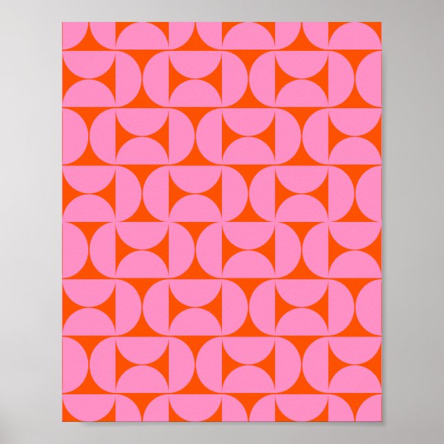 Pink And Orange Mid Century Modern Pattern Poster (Front)