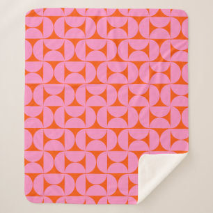 Pink And Orange Mid Century Modern Pattern Sherpa Blanket