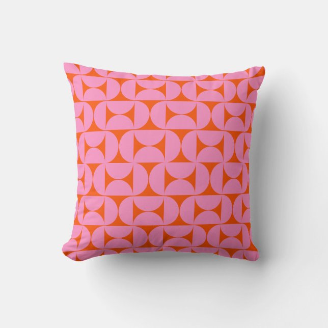 Pink And Orange Mid Century Modern Pattern Throw Pillow (Front)