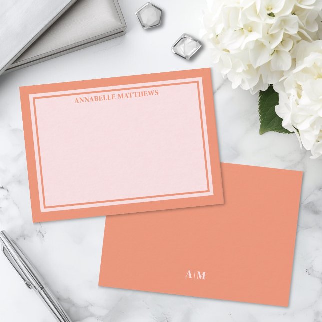 Pink And Orange Minimalist Monogram Card (Pink And Orange Minimalist Monogram Note Card )