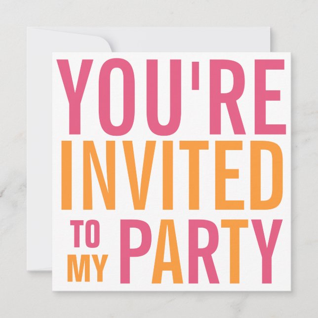 Pink and Orange Mod Teen Tween Party Invitation (Front)