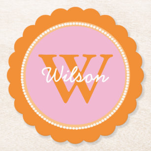 Pink and Orange Monogrammed Paper Coasters