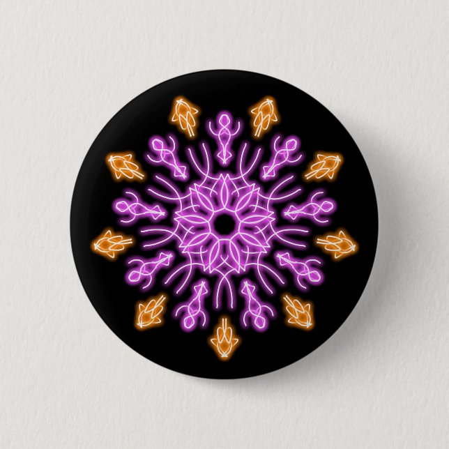 Pink and orange neon flower 2 inch round button (Front)