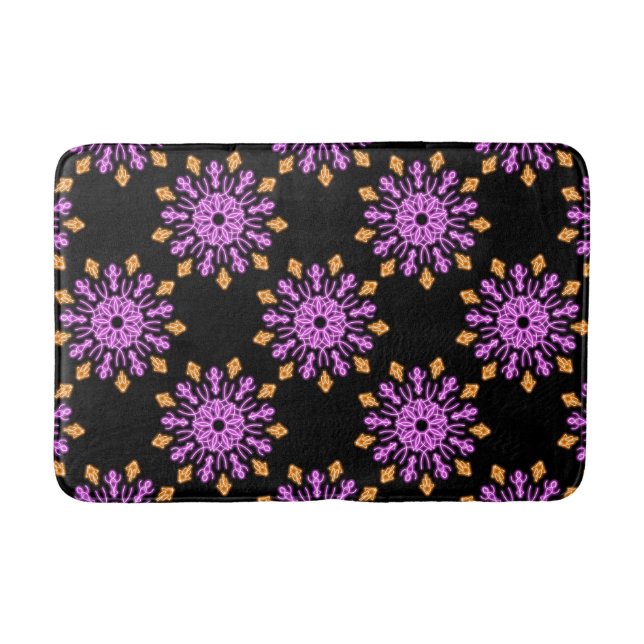 Pink and orange neon flower bath mat (Front)