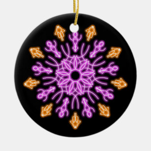 Pink and orange neon flower ceramic ornament