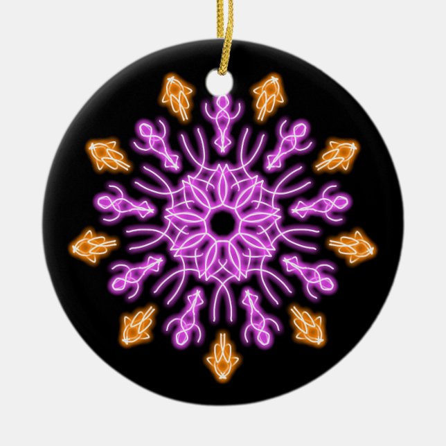Pink and orange neon flower ceramic ornament (Front)