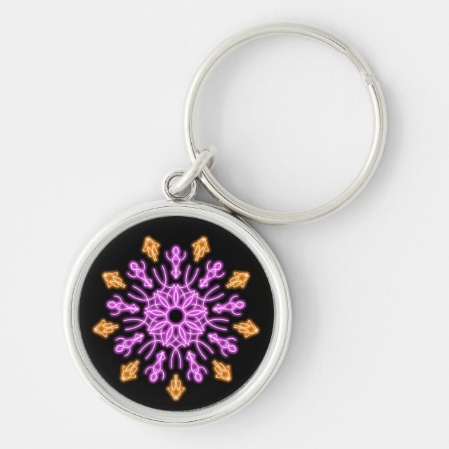 Pink and orange neon flower keychain (Front)
