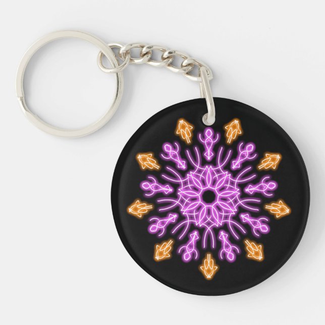 Pink and orange neon flower keychain (Front)