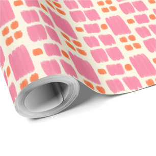 Pink and Orange painted shapes on a Cream backgrou Wrapping Paper