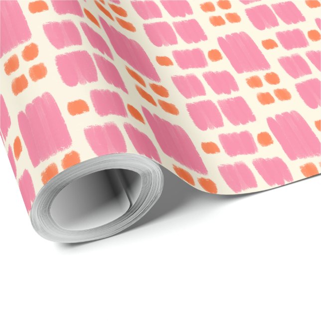 Pink and Orange painted shapes on a Cream backgrou Wrapping Paper (Roll Corner)