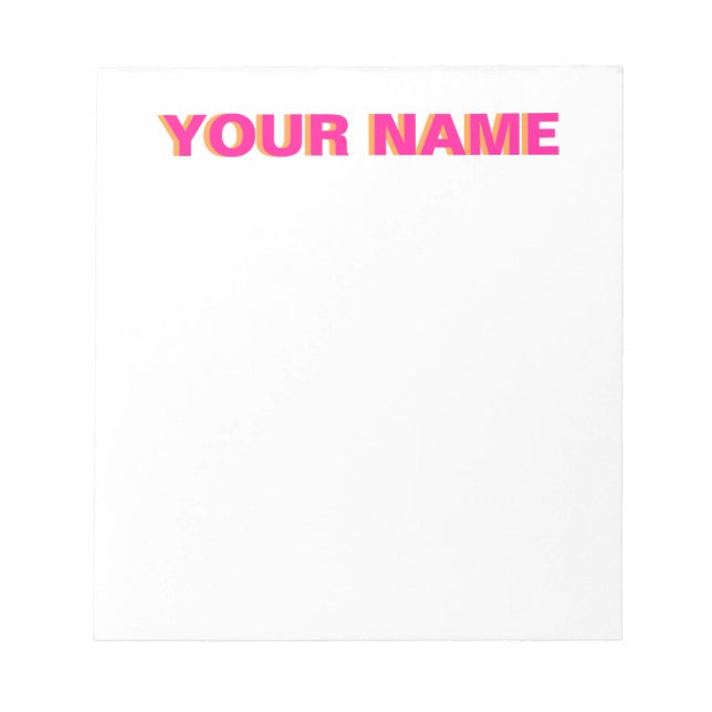 Pink and Orange Personalized Name Notepad (Front)