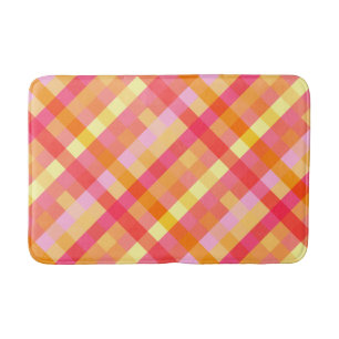 Pink and orange plaid bath mat