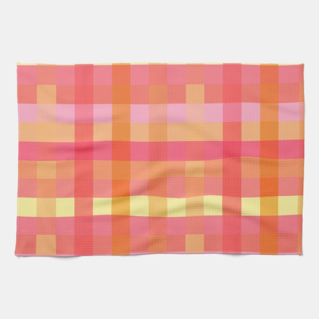 Pink and orange plaid kitchen towel (Horizontal)