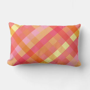 Pink and orange plaid lumbar pillow