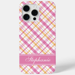 Pink and Orange Plaid Pattern iPhone 15 Pro Max Case