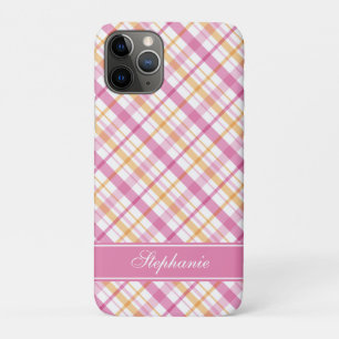 Pink and Orange Plaid Pattern iPhone 11 Pro Case