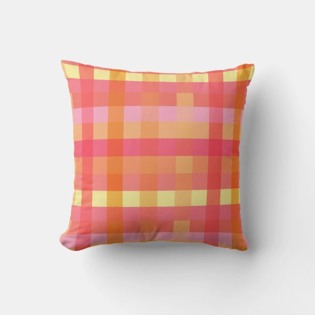 Pink and orange plaid throw pillow (Front)