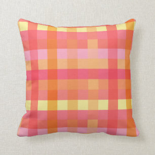 Pink and orange plaid throw pillow
