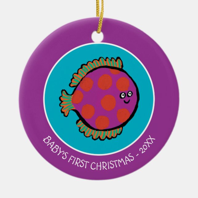 Pink and Orange Polka-Dot Fish Ceramic Ornament (Front)