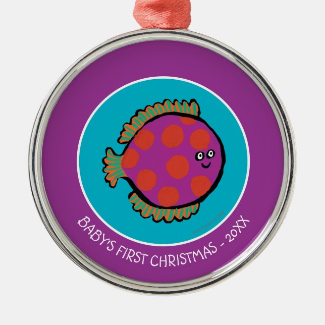 Pink and Orange Polka-Dot Fish Metal Ornament (Front)