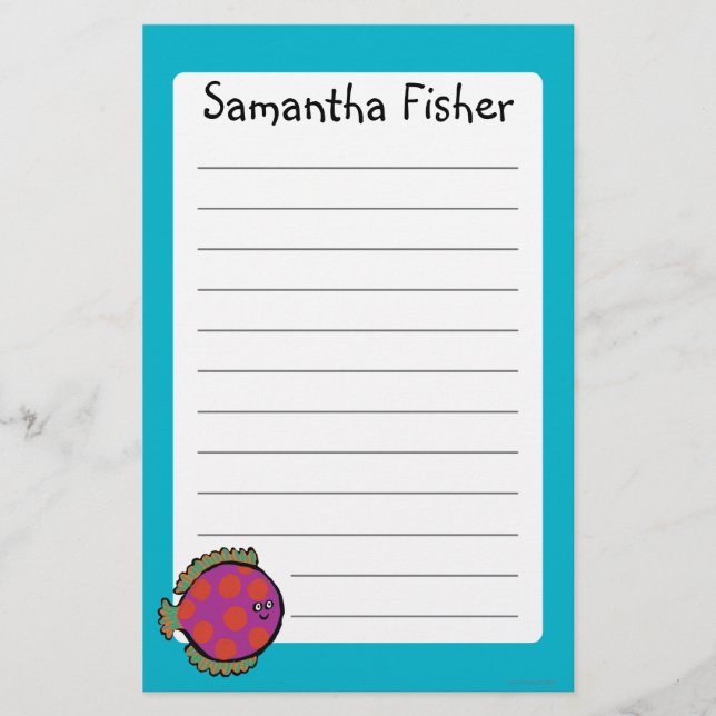 Pink and Orange Polka-Dot Fish Stationery (Front)