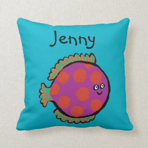 Pink and Orange Polka-Dot Fish Throw Pillow