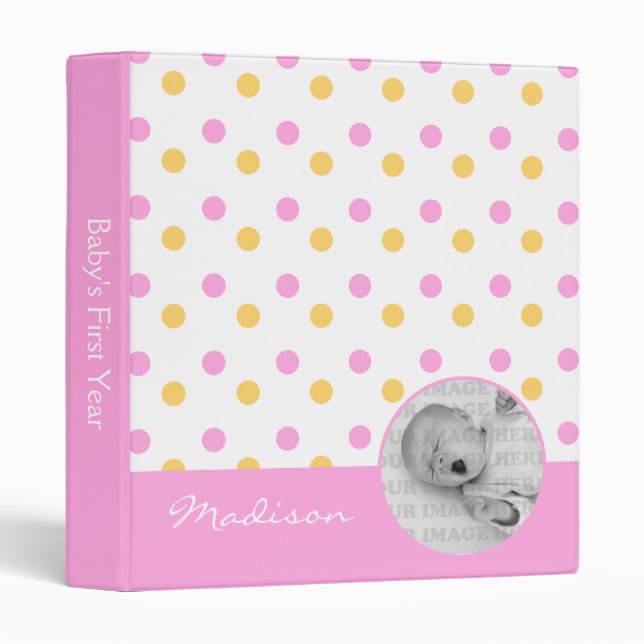 Pink and Orange Polka Dots Baby Photo Binder (Front/Spine)