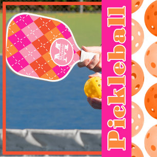 Pink and Orange Preppy Sporty Personalized Pickleball Paddle