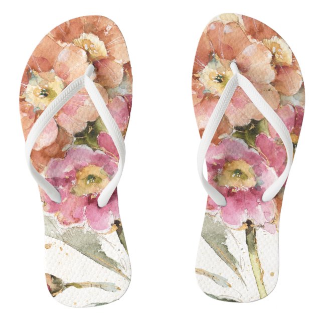 Pink and Orange Primrose Flip Flops (Footbed)