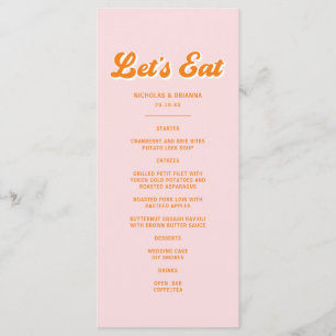 Pink and Orange Retro 70s Disco Wedding Menu