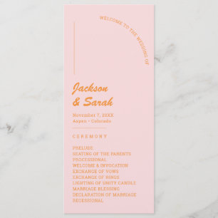 Pink and Orange Retro Disco Wedding Program