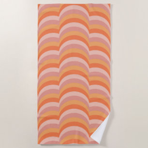 Pink and orange retro style curves pattern beach towel