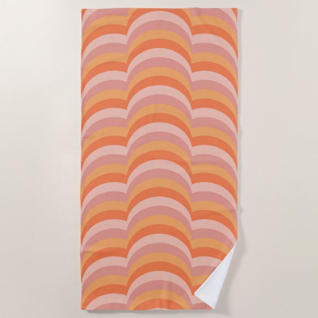 Pink and orange retro style curves pattern beach towel (Front)