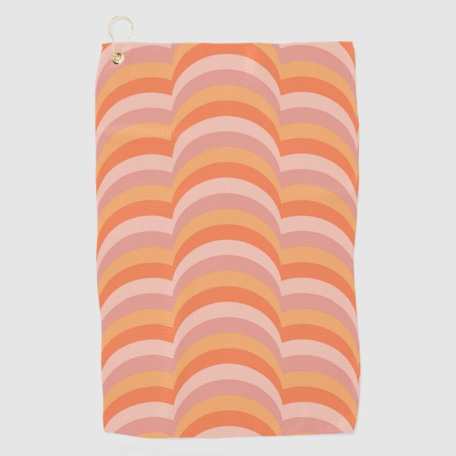 Pink and orange retro style curves pattern golf towel (Front)