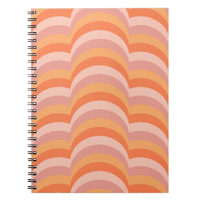 Pink and orange retro style curves pattern notebook (Front)