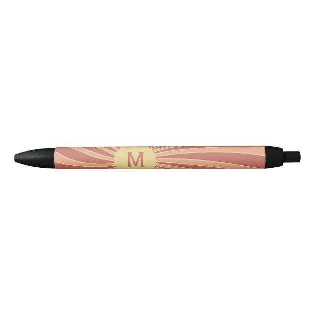 Pink and orange retro style sunburst design black ink pen (Front)