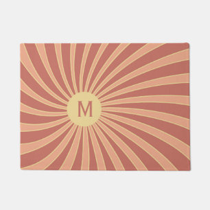 Pink and orange retro style sunburst design doormat