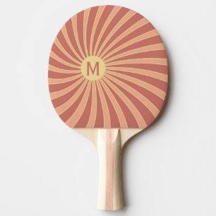 Pink and orange retro style sunburst design ping pong paddle