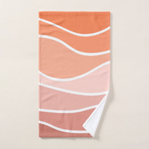Pink and orange retro style waves bath towel set
