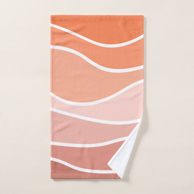 Pink and orange retro style waves bath towel set (Hand Towel)