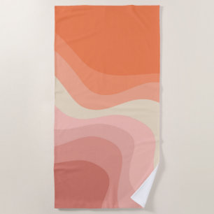 Pink and orange retro style waves beach towel