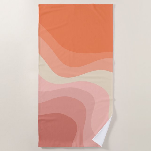 Pink and orange retro style waves beach towel (Front)