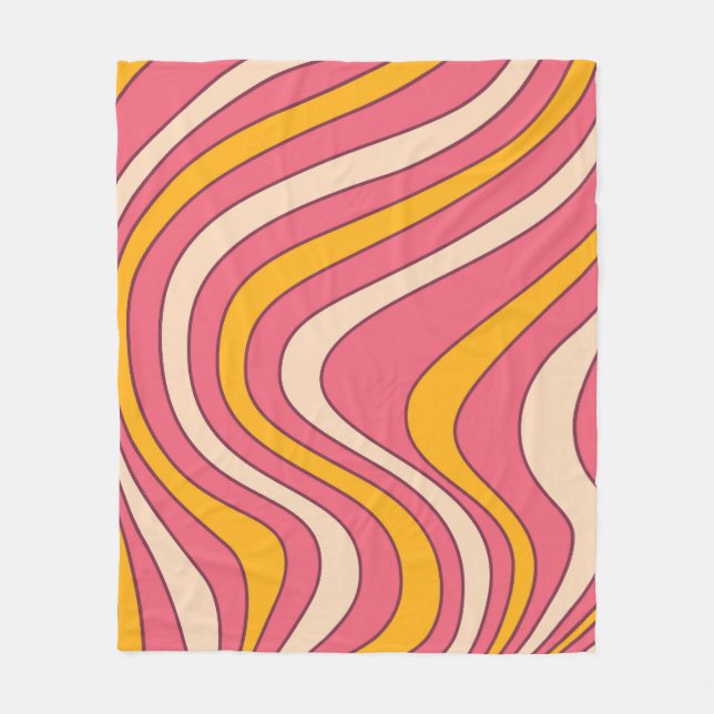 Pink and orange retro style waves fleece blanket (Front)