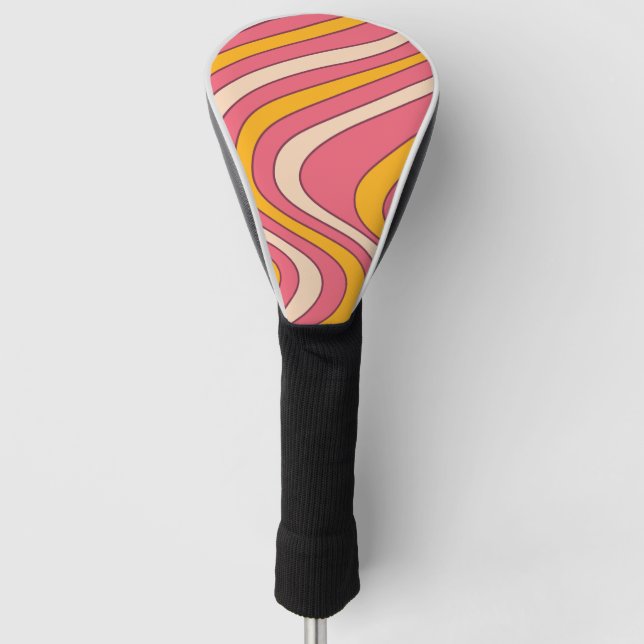 Pink and orange retro style waves golf head cover (Front)