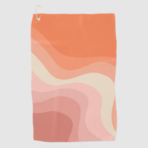 Pink and orange retro style waves golf towel