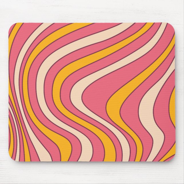 Pink and orange retro style waves mouse pad (Front)