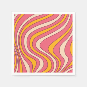 Pink and orange retro style waves napkin