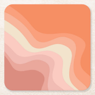 Pink and orange retro style waves square paper coaster